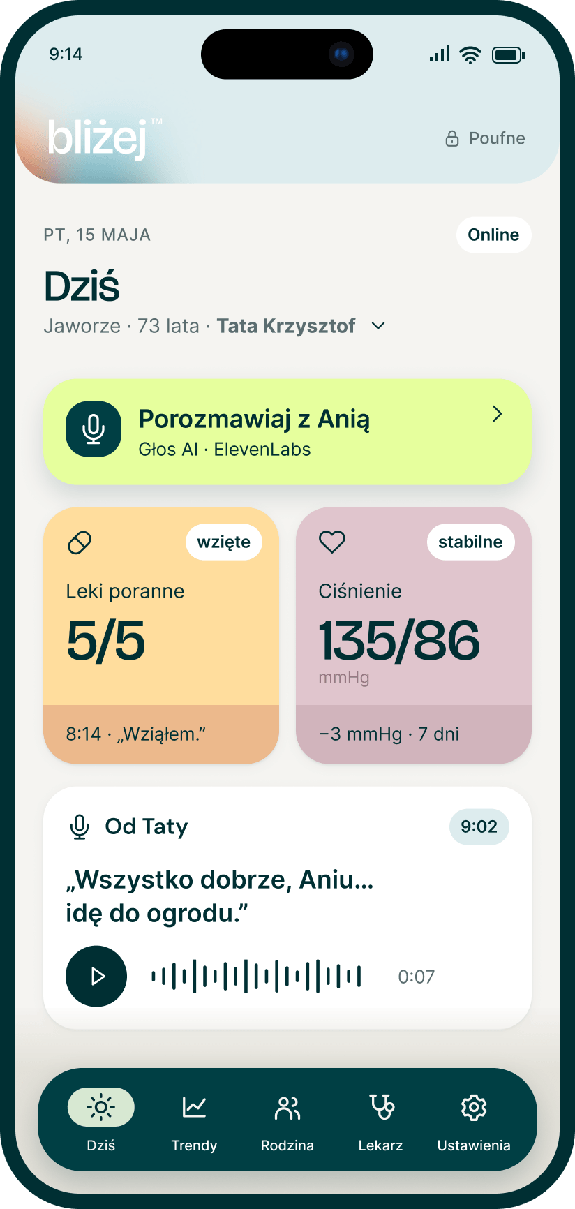 Ekran Dziś w aplikacji Bliżej